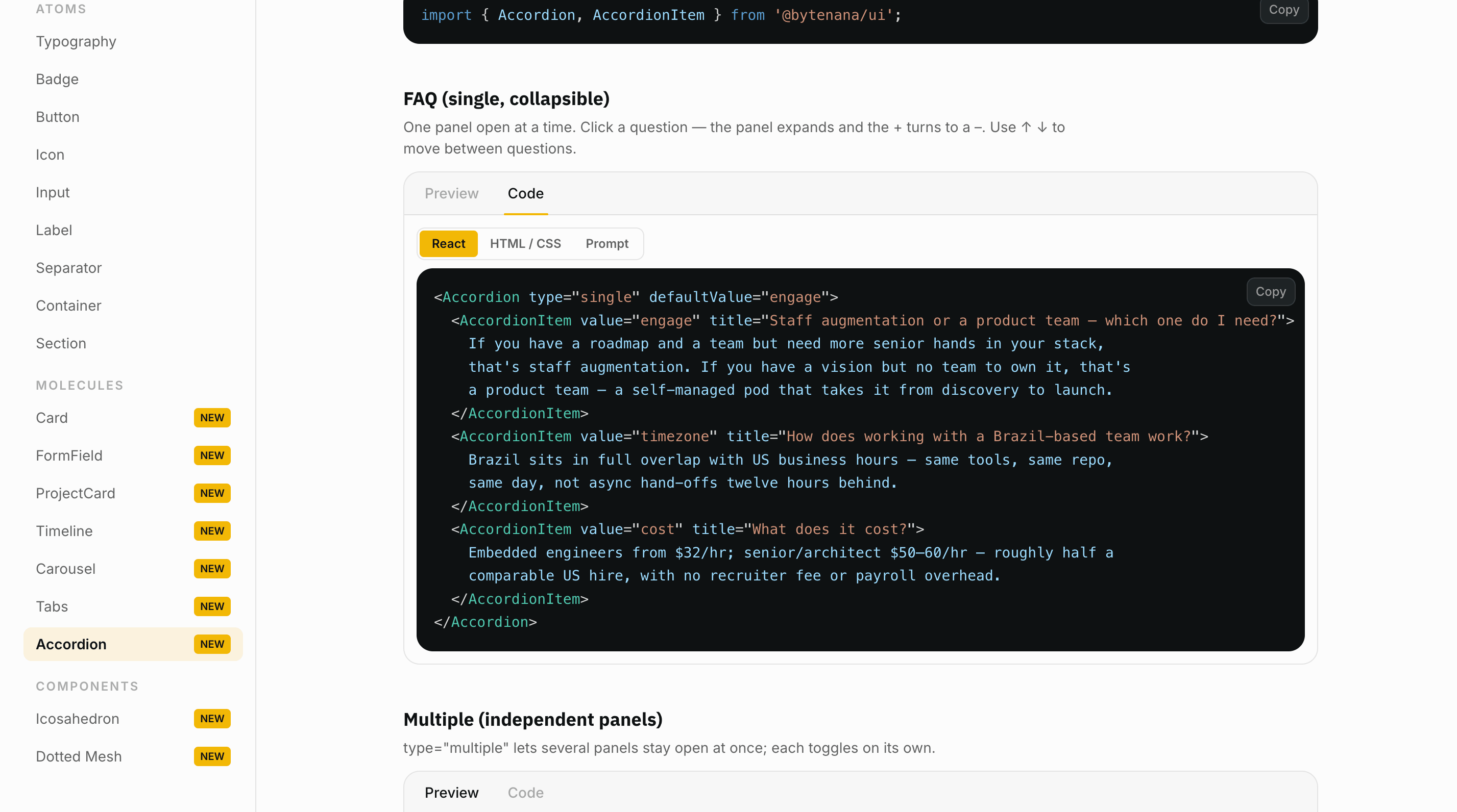 Component library overview