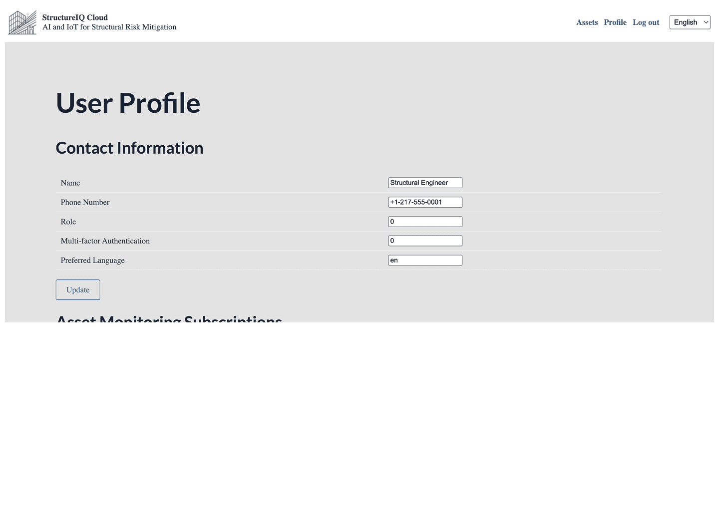 StructureIQ demo user profile